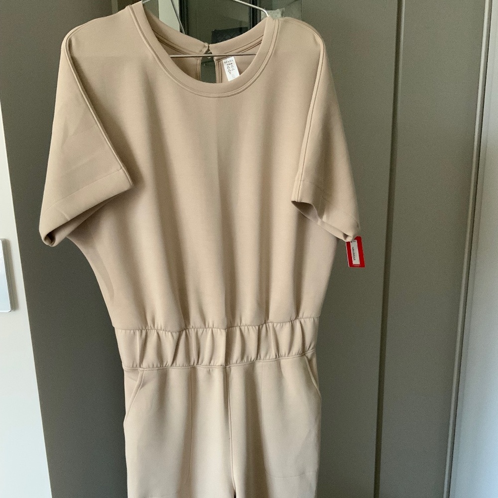 Spanx air essential short sleeve jumpsuit in tahini size m tall nwt 148